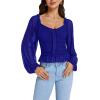 imageLYANER Womens Sweetheart Neck Self Tie Knot Shirred Back Mesh Lantern Long Sleeve Blouse Shirt TopRoyal Blue