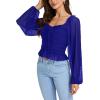 imageLYANER Womens Sweetheart Neck Self Tie Knot Shirred Back Mesh Lantern Long Sleeve Blouse Shirt TopRoyal Blue