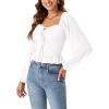 imageLYANER Womens Sweetheart Neck Self Tie Knot Shirred Back Mesh Lantern Long Sleeve Blouse Shirt TopWhite