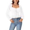 imageLYANER Womens Sweetheart Neck Self Tie Knot Shirred Back Mesh Lantern Long Sleeve Blouse Shirt TopWhite