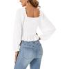 imageLYANER Womens Sweetheart Neck Self Tie Knot Shirred Back Mesh Lantern Long Sleeve Blouse Shirt TopWhite