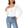 imageLYANER Womens Sweetheart Neck Self Tie Knot Shirred Back Mesh Lantern Long Sleeve Blouse Shirt TopWhite