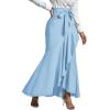 imageLYANER Womens Tie Waist Ruffle Wrap Mermaid Fishtail Hem High Waist Long Maxi SkirtLight Blue
