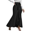 imageLYANER Womens Tie Waist Ruffle Wrap Mermaid Fishtail Hem High Waist Long Maxi SkirtSolid Black