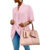 imageLYANER Womens Wrap V Neck Ruched Short Sleeve Split Hem Blouse Shirt Tunic TopBaby Pink