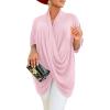 imageLYANER Womens Wrap V Neck Ruched Short Sleeve Split Hem Blouse Shirt Tunic TopBaby Pink