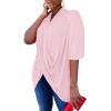 imageLYANER Womens Wrap V Neck Ruched Short Sleeve Split Hem Blouse Shirt Tunic TopBaby Pink
