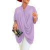 imageLYANER Womens Wrap V Neck Ruched Short Sleeve Split Hem Blouse Shirt Tunic TopBaby Purple