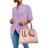imageLYANER Womens Wrap V Neck Ruched Short Sleeve Split Hem Blouse Shirt Tunic TopBaby Purple