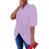 imageLYANER Womens Wrap V Neck Ruched Short Sleeve Split Hem Blouse Shirt Tunic TopBaby Purple