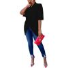 imageLYANER Womens Wrap V Neck Ruched Short Sleeve Split Hem Blouse Shirt Tunic TopBlack