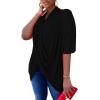 imageLYANER Womens Wrap V Neck Ruched Short Sleeve Split Hem Blouse Shirt Tunic TopBlack