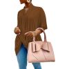imageLYANER Womens Wrap V Neck Ruched Short Sleeve Split Hem Blouse Shirt Tunic TopBrown