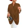 imageLYANER Womens Wrap V Neck Ruched Short Sleeve Split Hem Blouse Shirt Tunic TopBrown