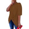 imageLYANER Womens Wrap V Neck Ruched Short Sleeve Split Hem Blouse Shirt Tunic TopBrown