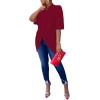 imageLYANER Womens Wrap V Neck Ruched Short Sleeve Split Hem Blouse Shirt Tunic TopBurgundy