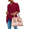 imageLYANER Womens Wrap V Neck Ruched Short Sleeve Split Hem Blouse Shirt Tunic TopBurgundy