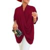 imageLYANER Womens Wrap V Neck Ruched Short Sleeve Split Hem Blouse Shirt Tunic TopBurgundy