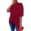 imageLYANER Womens Wrap V Neck Ruched Short Sleeve Split Hem Blouse Shirt Tunic TopBurgundy