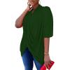imageLYANER Womens Wrap V Neck Ruched Short Sleeve Split Hem Blouse Shirt Tunic TopDeep Green