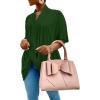 imageLYANER Womens Wrap V Neck Ruched Short Sleeve Split Hem Blouse Shirt Tunic TopDeep Green