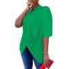 imageLYANER Womens Wrap V Neck Ruched Short Sleeve Split Hem Blouse Shirt Tunic TopGreen