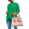 imageLYANER Womens Wrap V Neck Ruched Short Sleeve Split Hem Blouse Shirt Tunic TopGreen