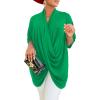 imageLYANER Womens Wrap V Neck Ruched Short Sleeve Split Hem Blouse Shirt Tunic TopGreen