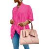 imageLYANER Womens Wrap V Neck Ruched Short Sleeve Split Hem Blouse Shirt Tunic TopHot Pink