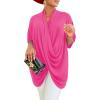 imageLYANER Womens Wrap V Neck Ruched Short Sleeve Split Hem Blouse Shirt Tunic TopHot Pink