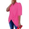 imageLYANER Womens Wrap V Neck Ruched Short Sleeve Split Hem Blouse Shirt Tunic TopHot Pink