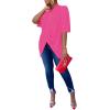 imageLYANER Womens Wrap V Neck Ruched Short Sleeve Split Hem Blouse Shirt Tunic TopHot Pink