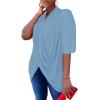 imageLYANER Womens Wrap V Neck Ruched Short Sleeve Split Hem Blouse Shirt Tunic TopLight Blue