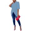imageLYANER Womens Wrap V Neck Ruched Short Sleeve Split Hem Blouse Shirt Tunic TopLight Blue