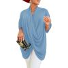 imageLYANER Womens Wrap V Neck Ruched Short Sleeve Split Hem Blouse Shirt Tunic TopLight Blue