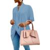 imageLYANER Womens Wrap V Neck Ruched Short Sleeve Split Hem Blouse Shirt Tunic TopLight Blue