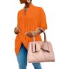imageLYANER Womens Wrap V Neck Ruched Short Sleeve Split Hem Blouse Shirt Tunic TopOrange