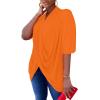 imageLYANER Womens Wrap V Neck Ruched Short Sleeve Split Hem Blouse Shirt Tunic TopOrange