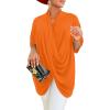 imageLYANER Womens Wrap V Neck Ruched Short Sleeve Split Hem Blouse Shirt Tunic TopOrange