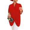 imageLYANER Womens Wrap V Neck Ruched Short Sleeve Split Hem Blouse Shirt Tunic TopRed