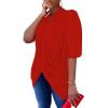 imageLYANER Womens Wrap V Neck Ruched Short Sleeve Split Hem Blouse Shirt Tunic TopRed