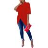 imageLYANER Womens Wrap V Neck Ruched Short Sleeve Split Hem Blouse Shirt Tunic TopRed