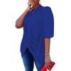 imageLYANER Womens Wrap V Neck Ruched Short Sleeve Split Hem Blouse Shirt Tunic TopRoyal Blue