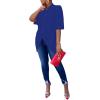 imageLYANER Womens Wrap V Neck Ruched Short Sleeve Split Hem Blouse Shirt Tunic TopRoyal Blue