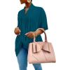 imageLYANER Womens Wrap V Neck Ruched Short Sleeve Split Hem Blouse Shirt Tunic TopTeal Blue