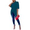 imageLYANER Womens Wrap V Neck Ruched Short Sleeve Split Hem Blouse Shirt Tunic TopTeal Blue