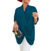imageLYANER Womens Wrap V Neck Ruched Short Sleeve Split Hem Blouse Shirt Tunic TopTeal Blue