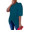 imageLYANER Womens Wrap V Neck Ruched Short Sleeve Split Hem Blouse Shirt Tunic TopTeal Blue