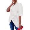 imageLYANER Womens Wrap V Neck Ruched Short Sleeve Split Hem Blouse Shirt Tunic TopWhite