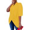 imageLYANER Womens Wrap V Neck Ruched Short Sleeve Split Hem Blouse Shirt Tunic TopYellow